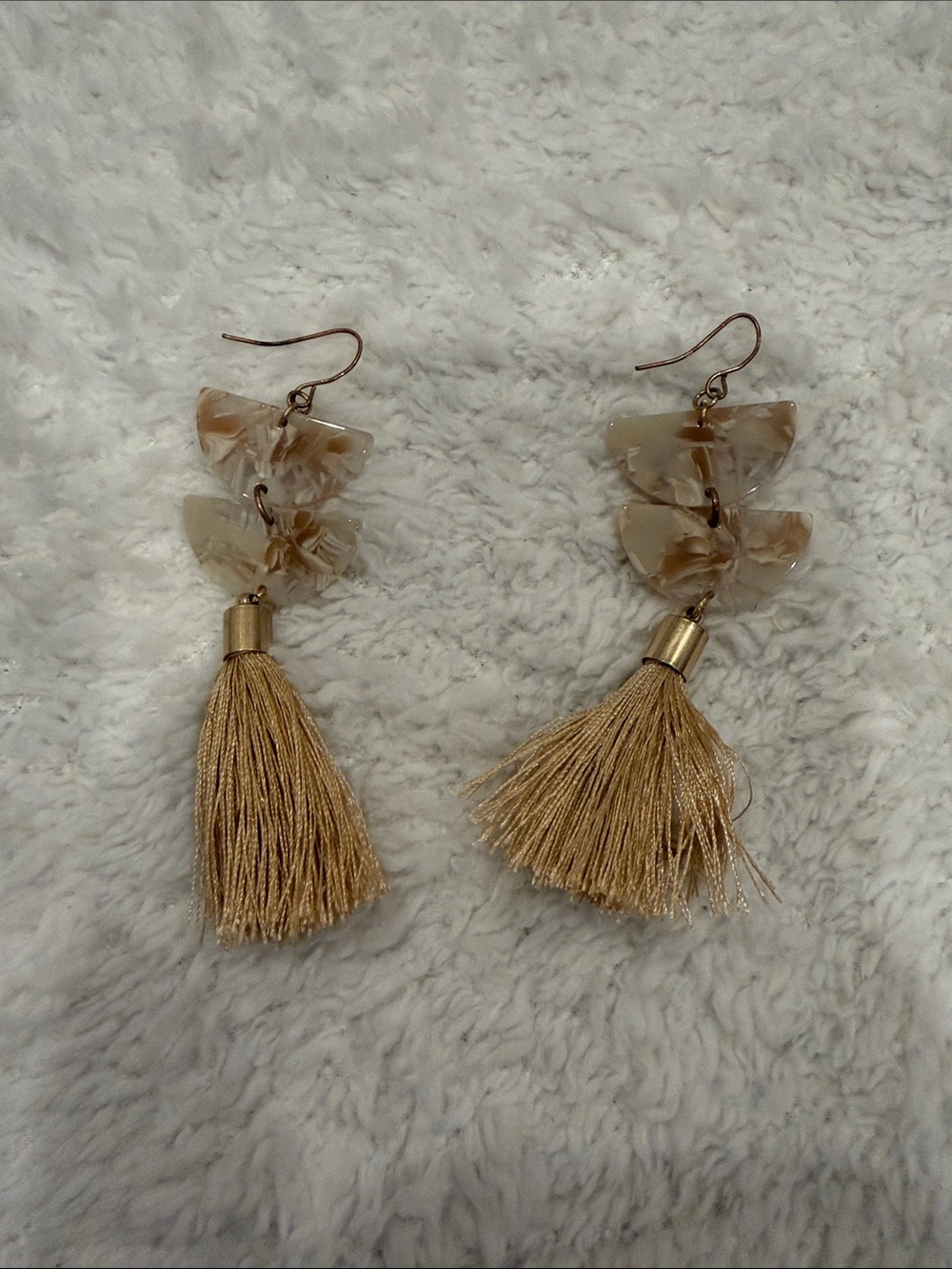 Beige Marble Tassel Drop Earrings - Women Jewelry